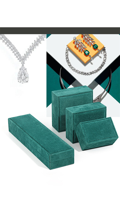 Zielone flanelowe pudełko na biżuterię z organizerem na kolczyki, pierścionki, wisiorki, łańcuszki i kostki - prezent ślubny i zaręczynowy - Wianko - 12