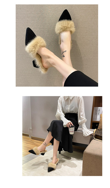 Włoskie futrzane sandały na wysokim obcasie z futrzanym noskiem, eleganckie i modne buty na zimę 2021 - Wianko - 2