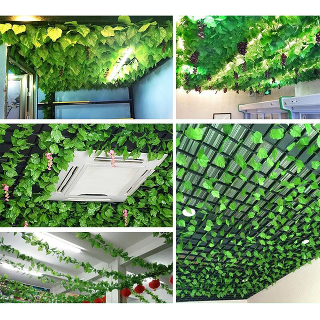 Zielony stroik z 2.3-metrowymi jedwabnymi liśćmi creepera oraz 1/2/3-metrową girlandą żarówkową LED do dekoracji wnętrz i ogrodów - Wianko - 40