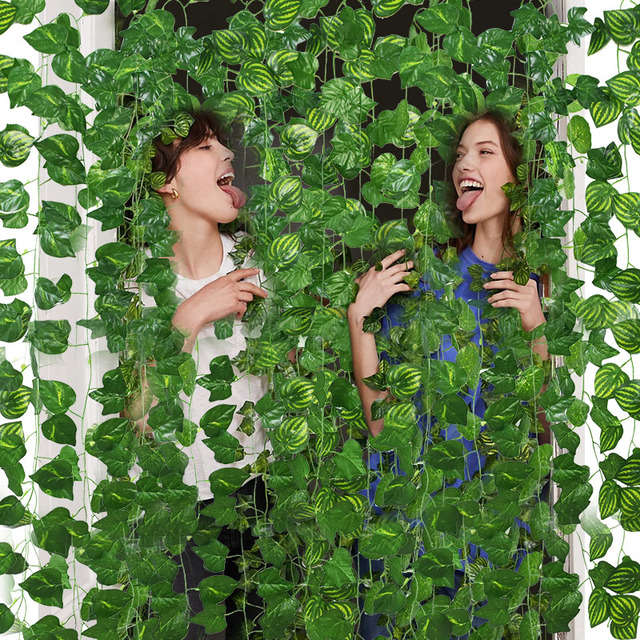 Zielony stroik z 2.3-metrowymi jedwabnymi liśćmi creepera oraz 1/2/3-metrową girlandą żarówkową LED do dekoracji wnętrz i ogrodów - Wianko - 12