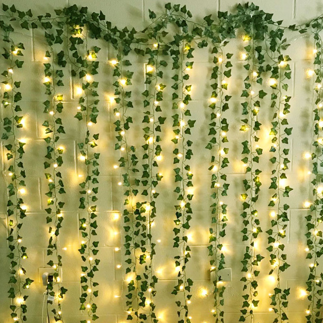 Zielony stroik z 2.3-metrowymi jedwabnymi liśćmi creepera oraz 1/2/3-metrową girlandą żarówkową LED do dekoracji wnętrz i ogrodów - Wianko - 6