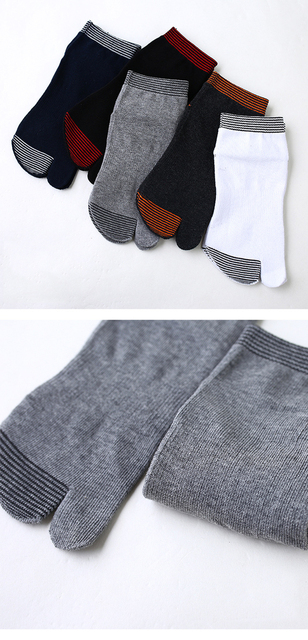 2 pary bawełnianych męskich skarpetek do jogi z podziałem na palce w nowym stylu japońskim: czarne, białe, szare - Wianko - 5
