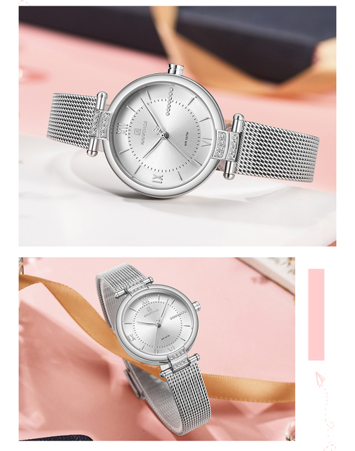NAVIFORCE Luksusowy zegarek damski z rzymskimi cyframi i diamentami, bransoletka ze stali nierdzewnej, wodoodporny, kwarcowy - Wianko - 14