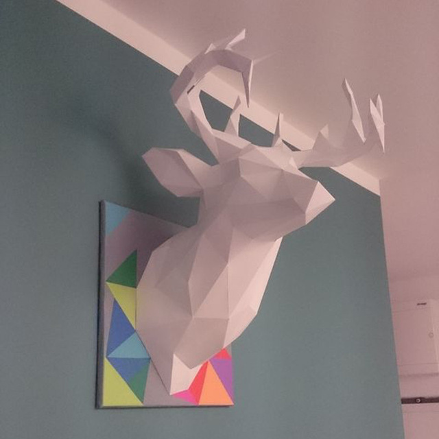 Głowa jelenia trofeum Papercraft 3D - 3 kolorowe modele geometryczne papierowe Origami do dekoracji wnętrza i ścian - Wianko - 16