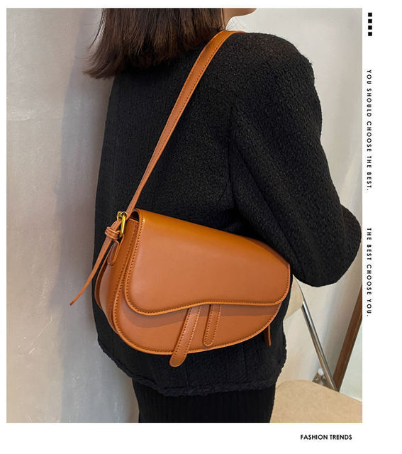 Skórzana torebka listonoszka na ramię dla kobiet w brązowym kolorze - Trend 2021 luksusowy projektant - Wianko - 2