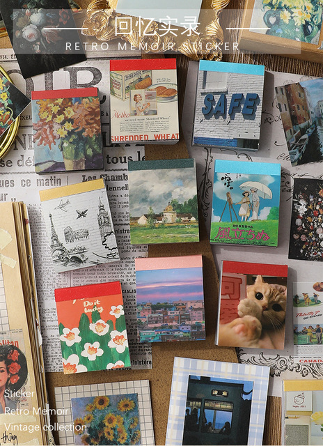 Naklejki Vintage - 50 sztuk, papierowa książka DIY, terminarz, planer, dekoracja, Memoir, seria naklejek Album, Scrapbooking Kawaii - Wianko - 1