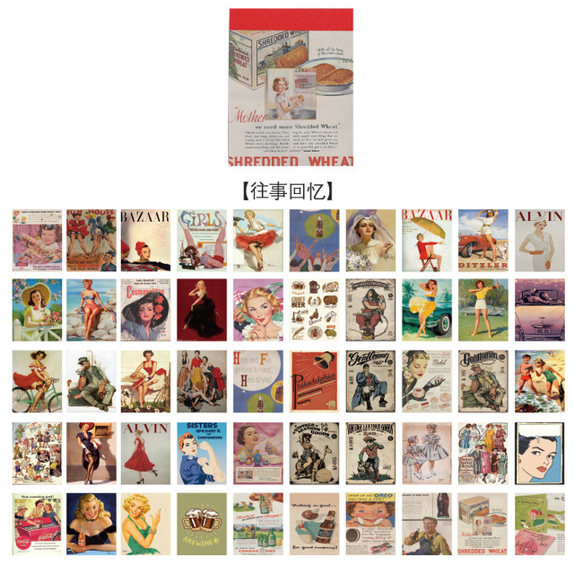 Naklejki Vintage - 50 sztuk, papierowa książka DIY, terminarz, planer, dekoracja, Memoir, seria naklejek Album, Scrapbooking Kawaii - Wianko - 27
