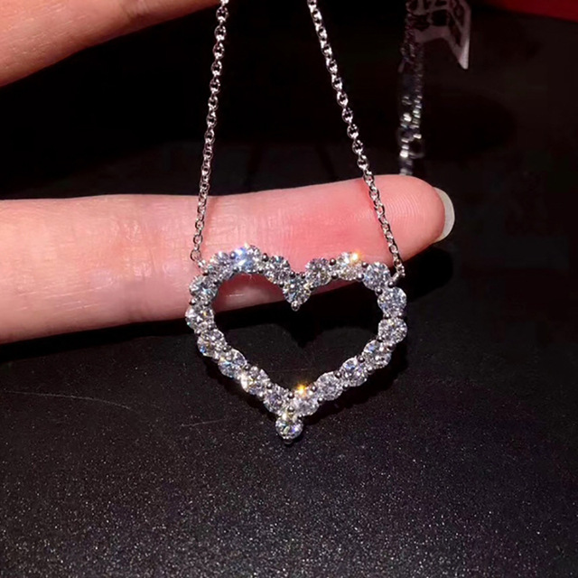 Naszyjnik damska w kształcie serca 925 Sterling Silver z cyrkoniami AAA - Wianko - 4