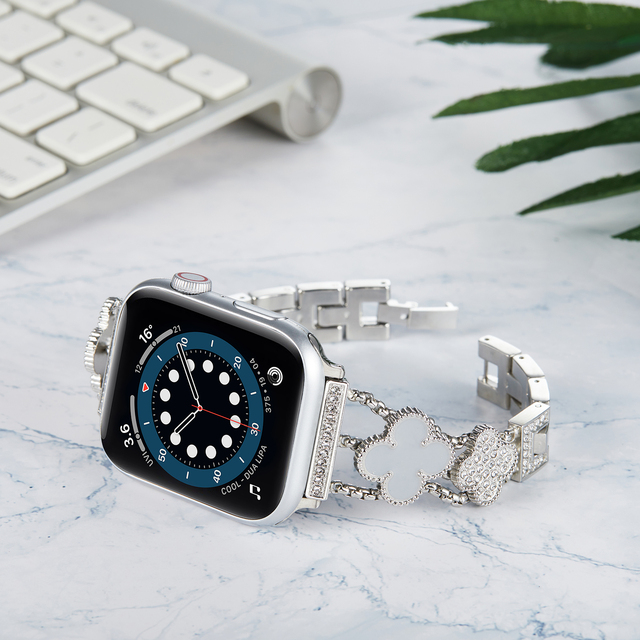 Pasek metalowy do Apple Watch 7/6/SE/5/4 45mm/41mm/44mm/40mm ze stali nierdzewnej z diamentami dla kobiet - Wianko - 1