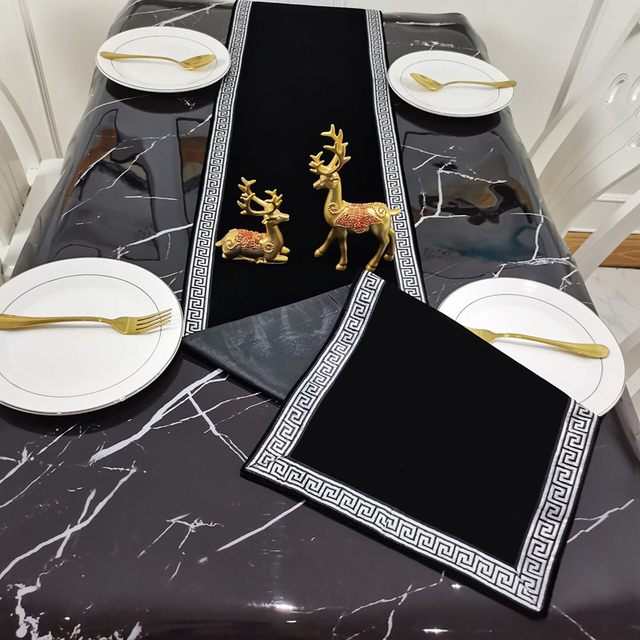 Aksamitne hafty bieżniki w nowoczesnym chińskim stylu: luksusowy czarny prostokątny stół - Wianko - 5