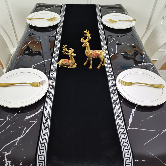 Aksamitne hafty bieżniki w nowoczesnym chińskim stylu: luksusowy czarny prostokątny stół - Wianko - 4