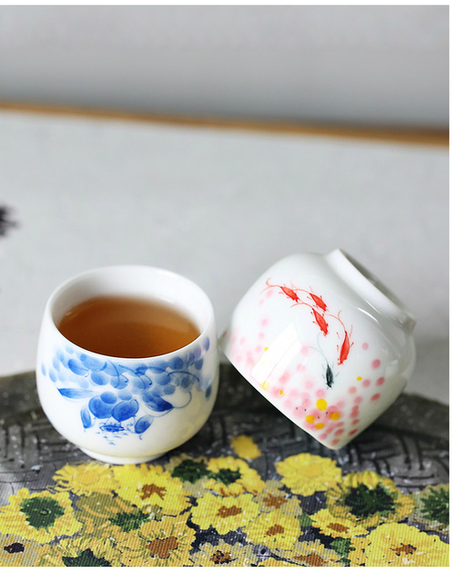 Tradycyjny kubek na herbatę - ceramiczny, chińska porcelana, styl retro, ręcznie malowany, 70ml (H314) - Wianko - 2