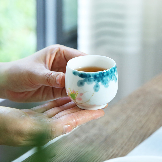 Tradycyjny kubek na herbatę - ceramiczny, chińska porcelana, styl retro, ręcznie malowany, 70ml (H314) - Wianko - 4