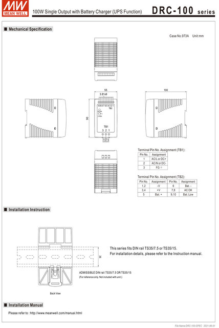 Zasilacz MEAN WELL DRC-100A B 100W na szynę DIN przełączany zasilanie jedno - wyjściowe, DC, z ładowarką UPS - Wianko - 5