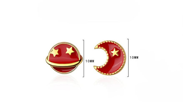 Eleganckie kolczyki asymetryczne z czerwonym księżycem i planetą - koreański styl, srebro 925, SEA437 - Wianko - 28