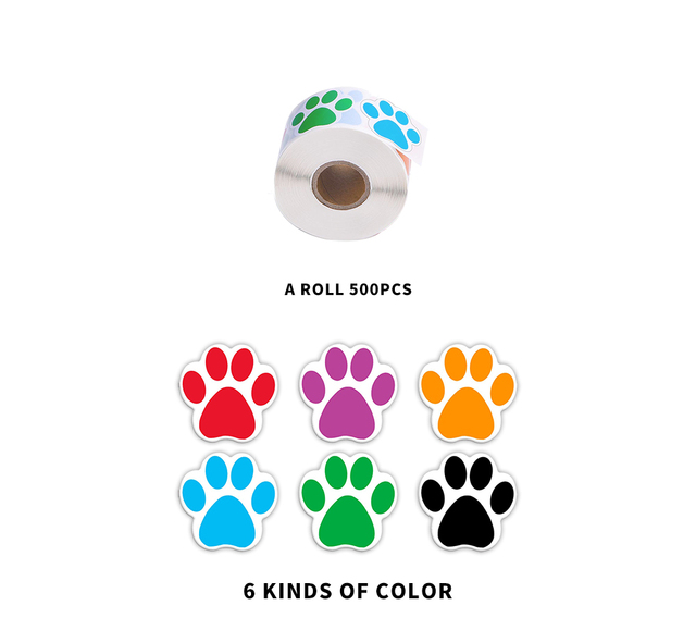 Naklejki Zabawki dla Dzieci - 500 Sztuk Kolorowych Paw Print Dog Cat Bear Paw Naklejka - Wianko - 1