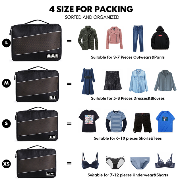 Zestaw 4/8 sztuk torby podróżnej Cube Mesh - wysoka jakość, organizacja pakowania, oddychający nylon, dla mężczyzn i kobiet - Wianko - 1