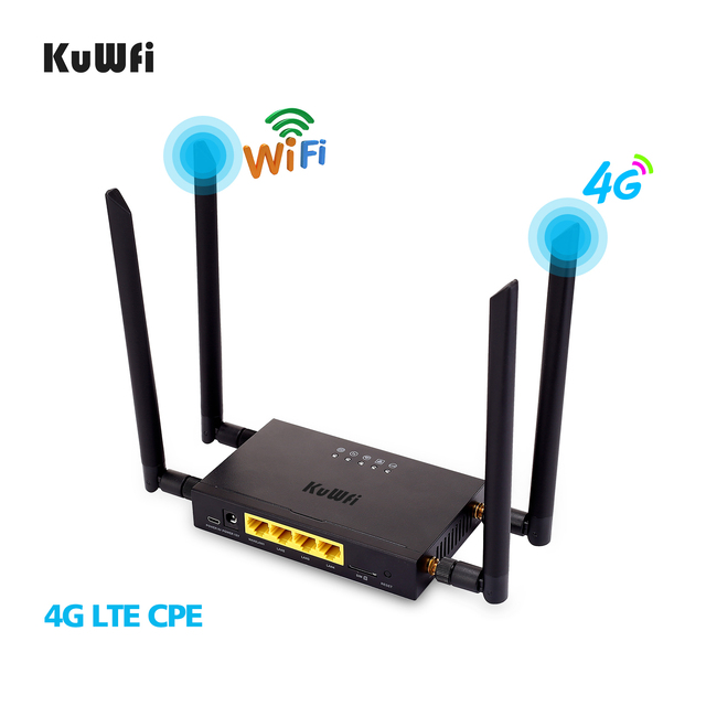 Router bezprzewodowy KuWFi 4G LTE z gniazdem na kartę SIM i 4 antenami zewnętrznymi - szybkie WiFi do 300 mb/s dla 32 użytkowników - Wianko - 4