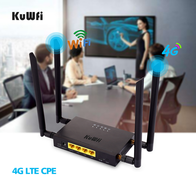 Router bezprzewodowy KuWFi 4G LTE z gniazdem na kartę SIM i 4 antenami zewnętrznymi - szybkie WiFi do 300 mb/s dla 32 użytkowników - Wianko - 5