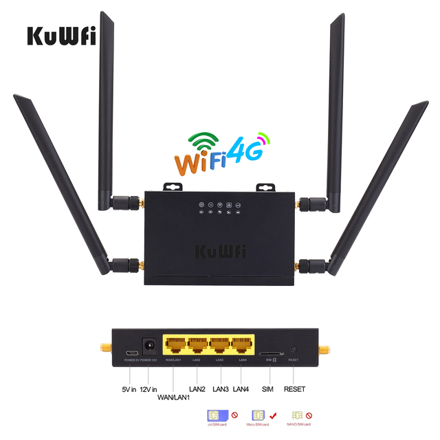 Router bezprzewodowy KuWFi 4G LTE z gniazdem na kartę SIM i 4 antenami zewnętrznymi - szybkie WiFi do 300 mb/s dla 32 użytkowników - Wianko - 6
