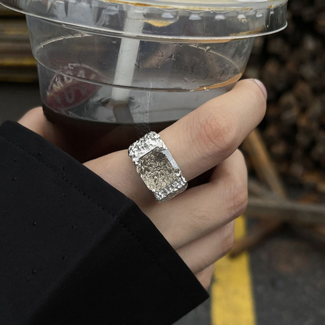 Pierścień z szerokim wzorem z cyrkoniami, wykonany z 925 srebra, w stylu Hip Hop Vintage, dla kobiet - Wianko - 5