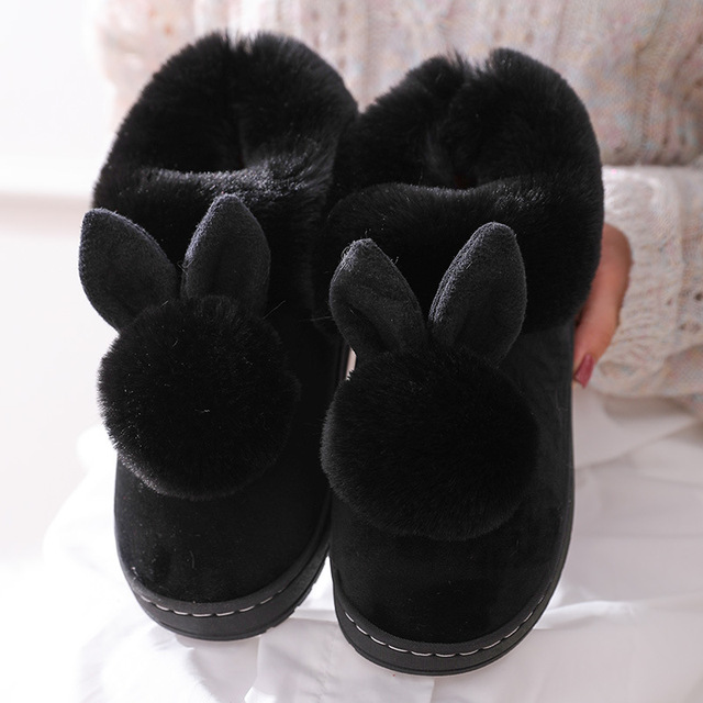 Puszyste kapcie zimowe z uszami królika - ciepłe buty damskie, przesłodkie klapki pluszowe - Wianko - 6