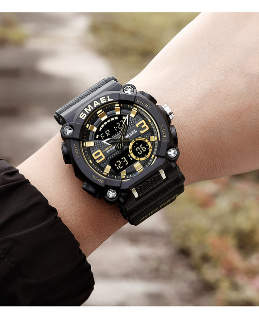 Zegarek cyfrowy męski BASID wojskowy, wodoodporny, podwójny wyświetlacz, data - Wianko - 13