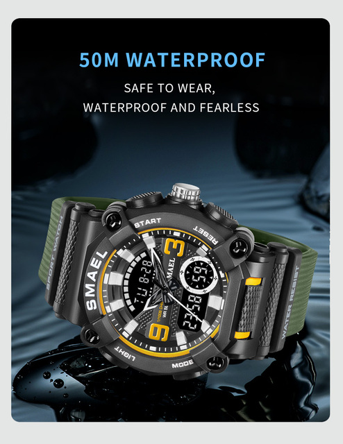 Zegarek cyfrowy męski BASID wojskowy, wodoodporny, podwójny wyświetlacz, data - Wianko - 3