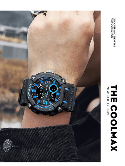 Zegarek cyfrowy męski BASID wojskowy, wodoodporny, podwójny wyświetlacz, data - Wianko - 17