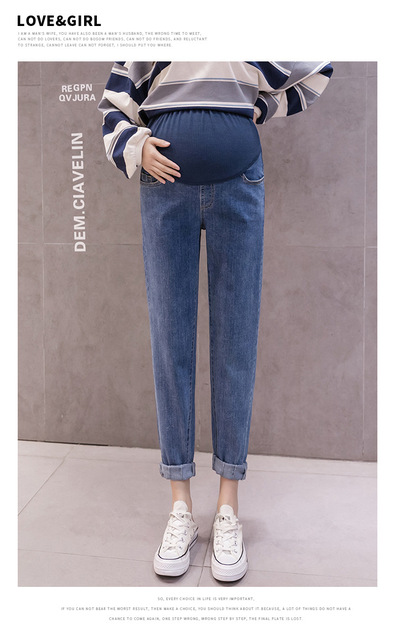 Dżinsy ciążowe Casual Denim długie spodnie jesienne dla kobiet w ciąży z elastycznym pasem brzuchowym - Wianko - 6
