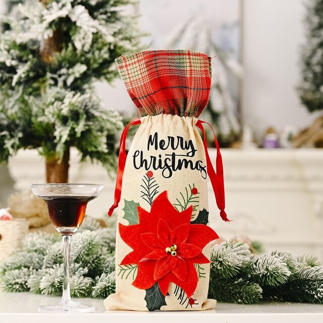 Świąteczny pokrowiec na butelkę wina choinka kwiat Stocking torba wysyłka gratis - Wianko - 6