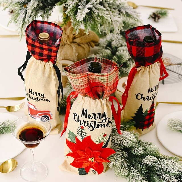 Świąteczny pokrowiec na butelkę wina choinka kwiat Stocking torba wysyłka gratis - Wianko - 3