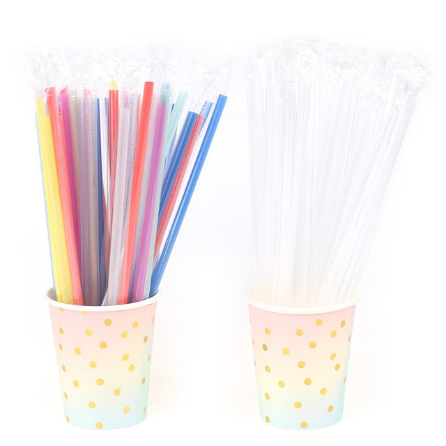 100 sztuk fluorescencyjnych zginanych plastikowych słomek do picia jednorazowych napojów o długości 21cm - mieszane kolory - Wianko - 3