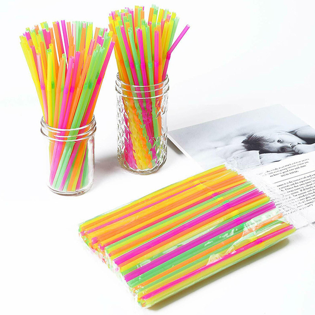 100 sztuk fluorescencyjnych zginanych plastikowych słomek do picia jednorazowych napojów o długości 21cm - mieszane kolory - Wianko - 12