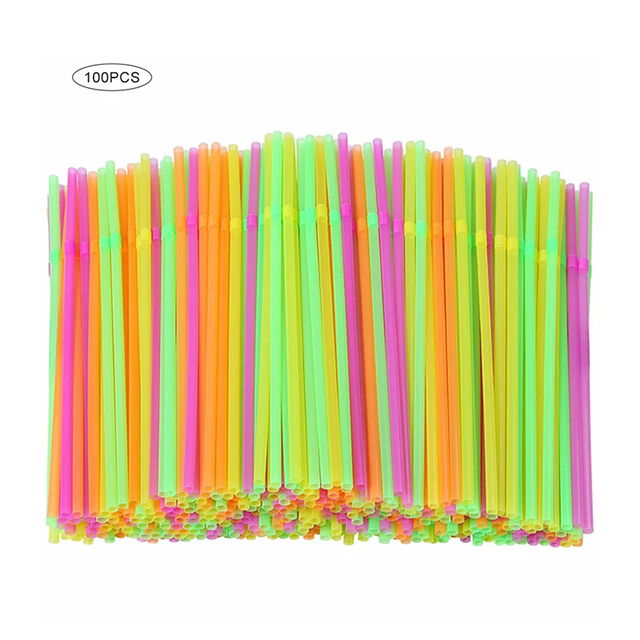 100 sztuk fluorescencyjnych zginanych plastikowych słomek do picia jednorazowych napojów o długości 21cm - mieszane kolory - Wianko - 8