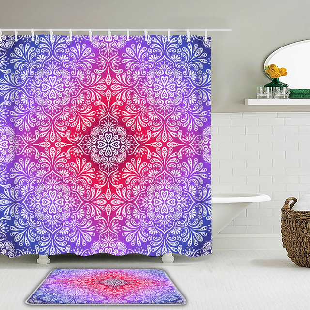 2 zestawy stylu boho Mandala - prysznicowe zasłony kurtyny kąpielowe wodoodporne z hakami i matą antypoślizgową do łazienki - Wianko - 13