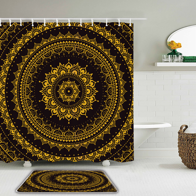 2 zestawy stylu boho Mandala - prysznicowe zasłony kurtyny kąpielowe wodoodporne z hakami i matą antypoślizgową do łazienki - Wianko - 12
