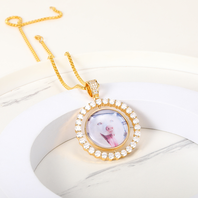 Naszyjnik z wygrawerowanym spersonalizowanym zdjęciem zwierząt i okrągłym cyrkonowym wisiorkiem kot z pies zdjęcie niestandardowe biżuteria z imieniem prezent dla najlepszego przyjaciela - Wianko - 1