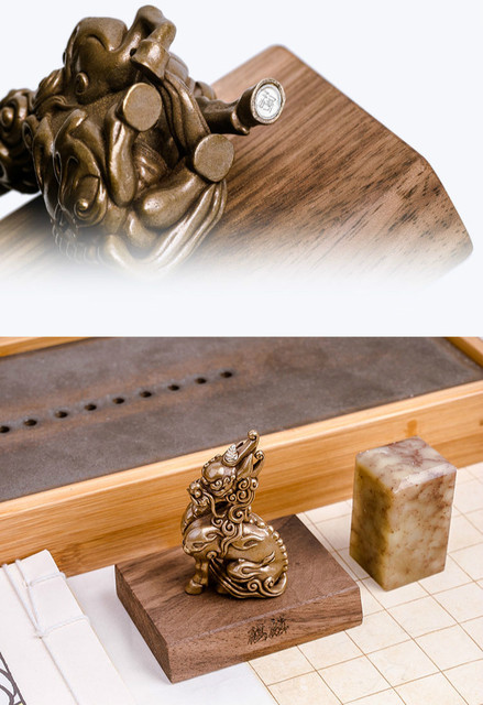 Kreatywny metaliczny przycisk do papieru w wadze chińskiej, pięknie zdobiony kaligrafią brązowy śliczny Kirin Paperweights - Wianko - 10