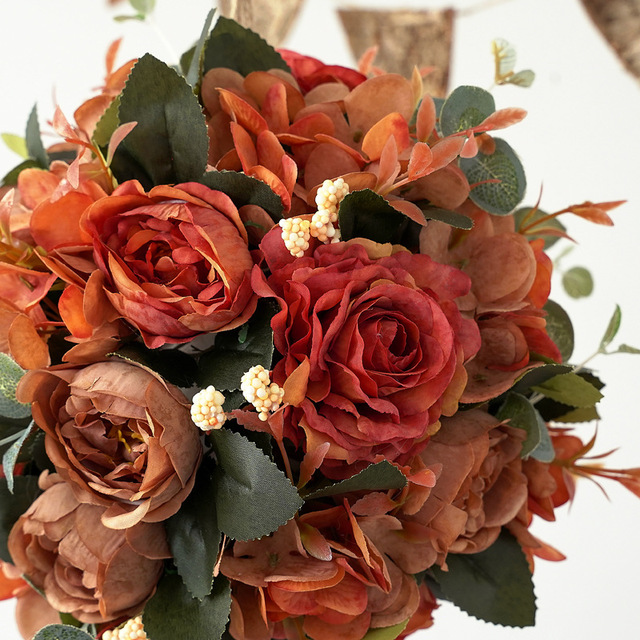 Sztuczna piwonia kwiat liny konopne z jedwabną hortensją do zawieszenia - dekoracja weselnego wystroju i oświetlenie imprezy - Wianko - 3