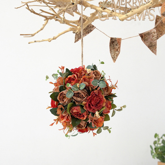 Sztuczna piwonia kwiat liny konopne z jedwabną hortensją do zawieszenia - dekoracja weselnego wystroju i oświetlenie imprezy - Wianko - 2