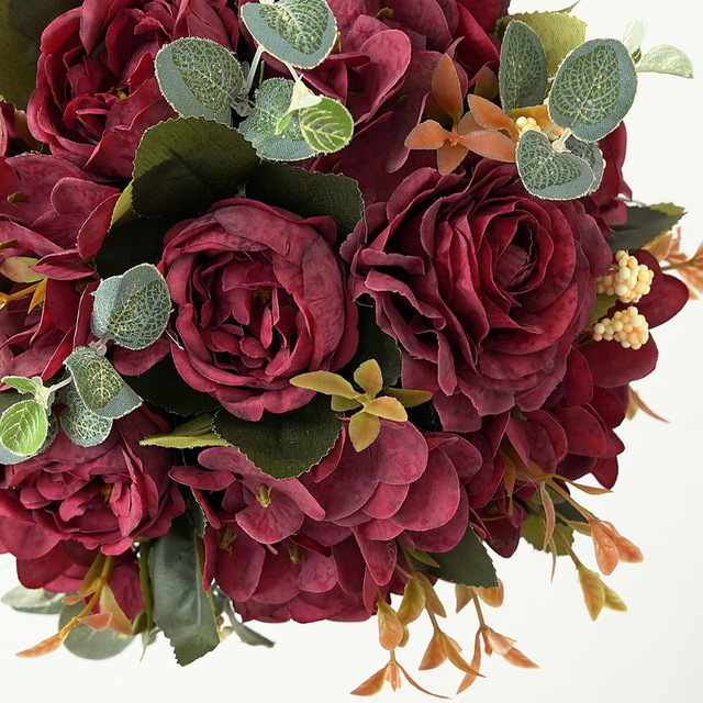 Sztuczna piwonia kwiat liny konopne z jedwabną hortensją do zawieszenia - dekoracja weselnego wystroju i oświetlenie imprezy - Wianko - 5