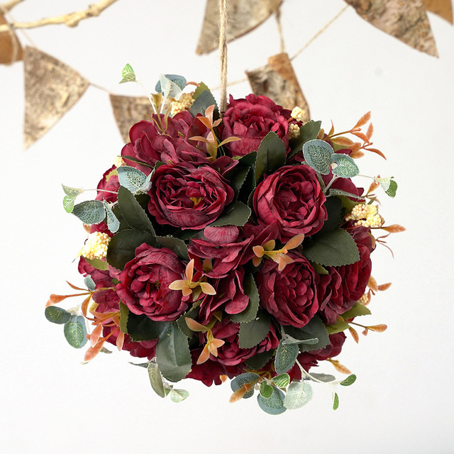Sztuczna piwonia kwiat liny konopne z jedwabną hortensją do zawieszenia - dekoracja weselnego wystroju i oświetlenie imprezy - Wianko - 4