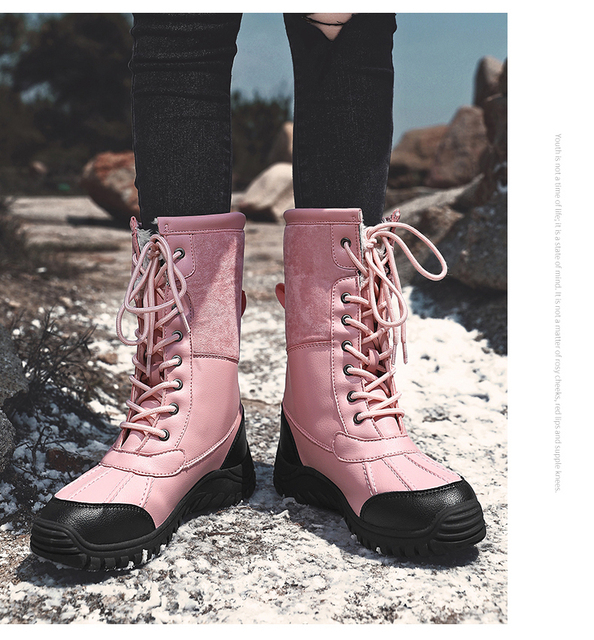 Ciepłe zimowe buty damskie do połowy łydki z wysokiej jakości materiałów, sznurowane, wygodne - Wianko - 9