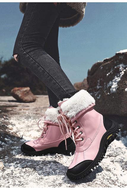 Ciepłe zimowe buty damskie do połowy łydki z wysokiej jakości materiałów, sznurowane, wygodne - Wianko - 10