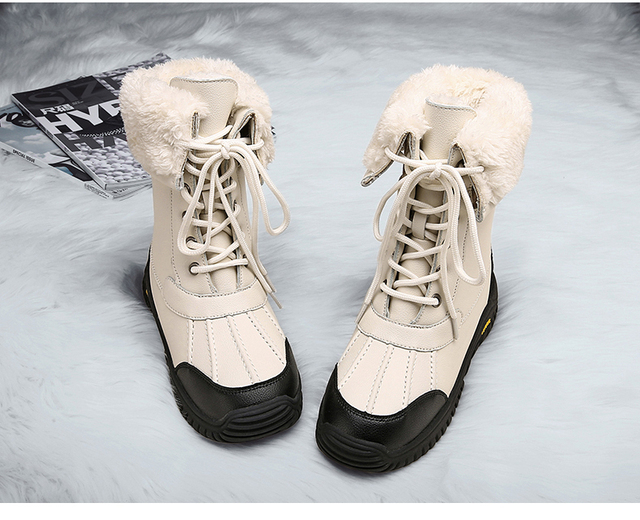 Ciepłe zimowe buty damskie do połowy łydki z wysokiej jakości materiałów, sznurowane, wygodne - Wianko - 14