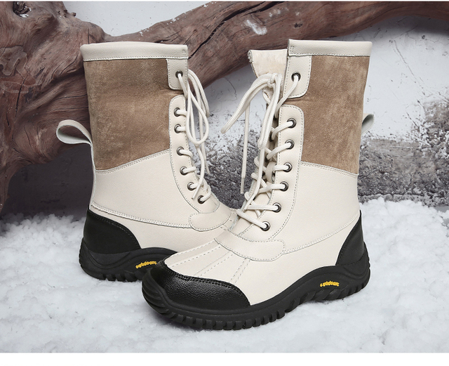 Ciepłe zimowe buty damskie do połowy łydki z wysokiej jakości materiałów, sznurowane, wygodne - Wianko - 16