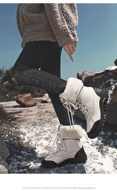 Ciepłe zimowe buty damskie do połowy łydki z wysokiej jakości materiałów, sznurowane, wygodne - Wianko - 4