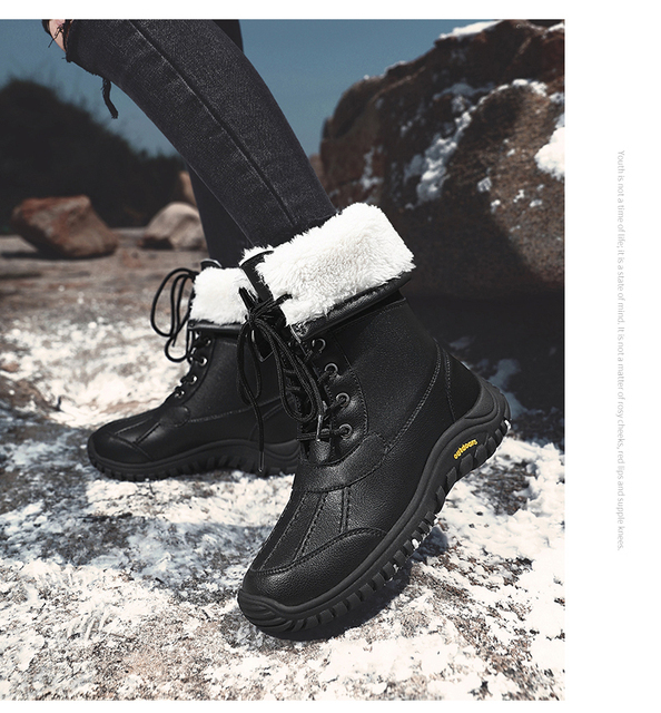 Ciepłe zimowe buty damskie do połowy łydki z wysokiej jakości materiałów, sznurowane, wygodne - Wianko - 6