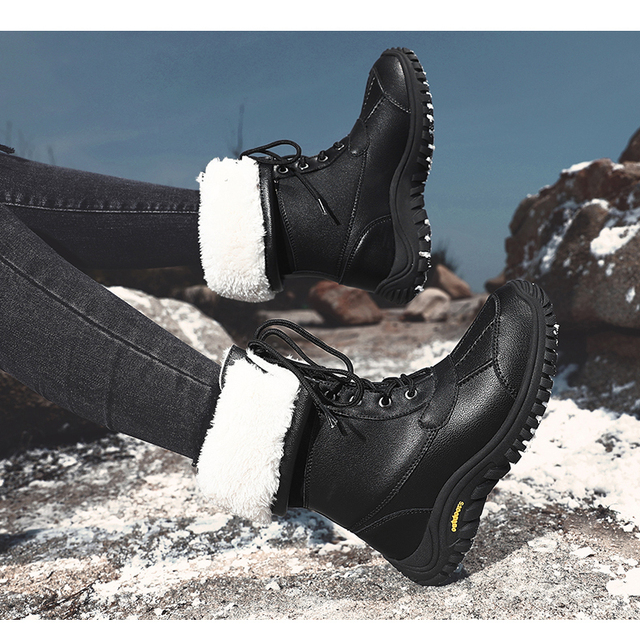 Ciepłe zimowe buty damskie do połowy łydki z wysokiej jakości materiałów, sznurowane, wygodne - Wianko - 5